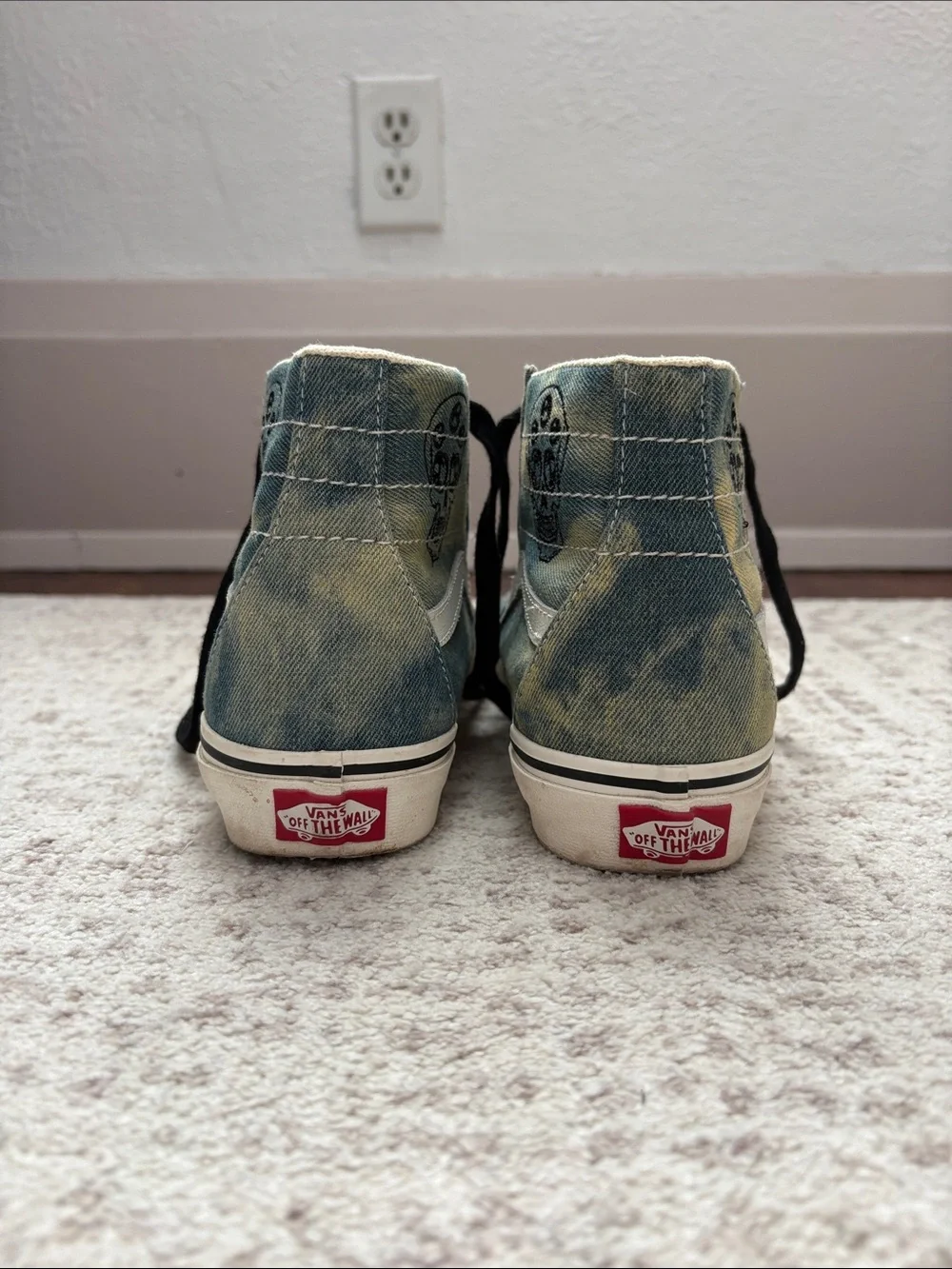 Vans Hi-Top Sneakers with Skull Graphic - Teal, White, Black